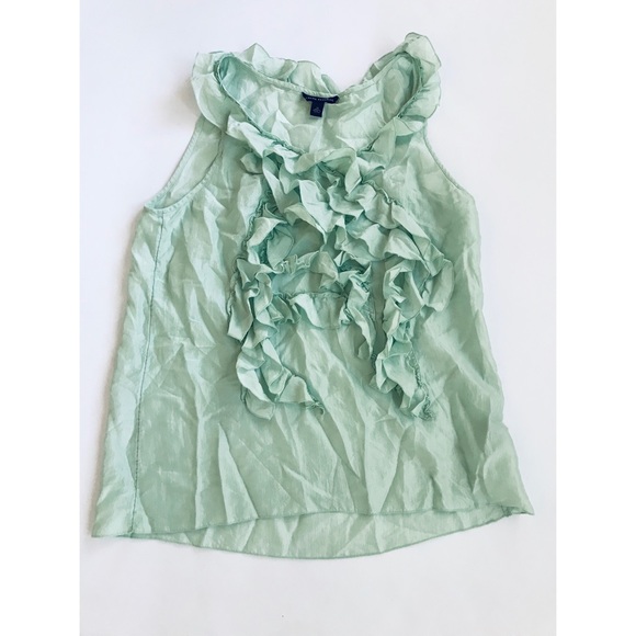 Banana Republic Women’s Mint Green Ruffled Front Silk Top Size Medium - Picture 5 of 8